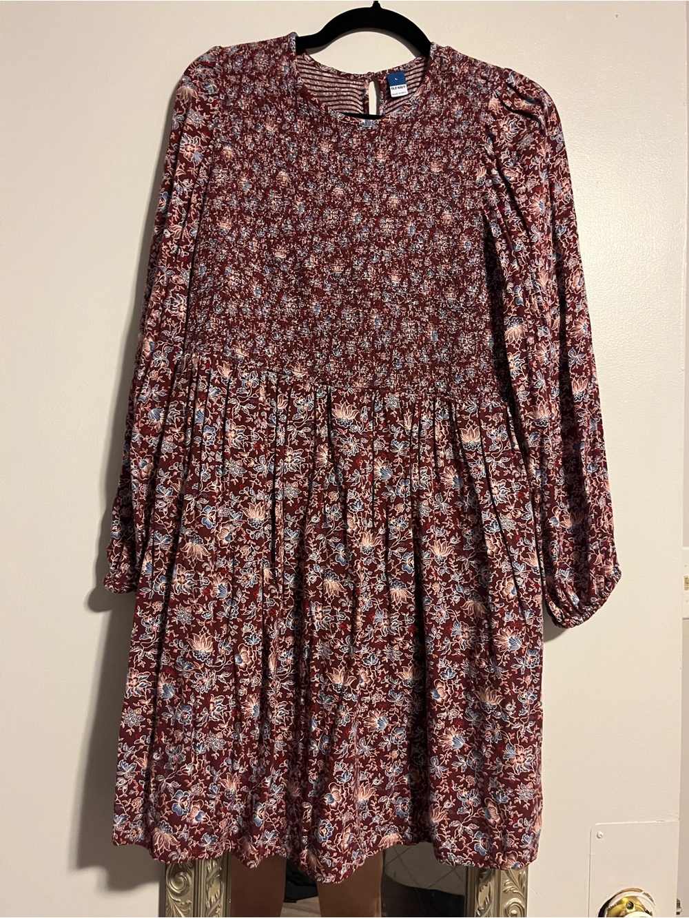 Old Navy Rust Floral Smocked Blouse with Blue Accents